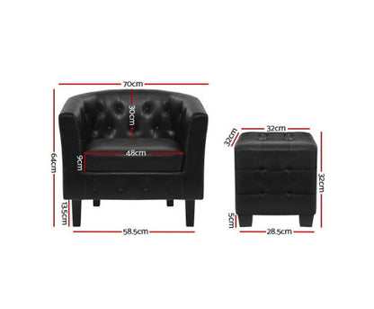 ABBIE FABRIC LOUNGE ARMCHAIR  WITH OTTOAMN - BLACK