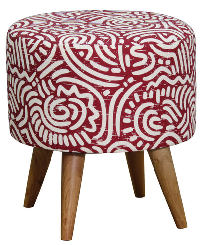 RAILEY ROUND OTTOMAN - COTTON BLEND FABRIC/SOLID TIMBER -  430(H) X 400(W) - BLUE, GREEN, RED AND ORANGE