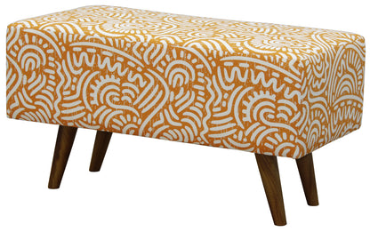 RAILEY RECTANGULAR OTTOMAN - COTTON BLEND FABRIC/SOLID TIMBER - 430(H) X  800(W) - BLUE, GREEN, RED AND ORANGE