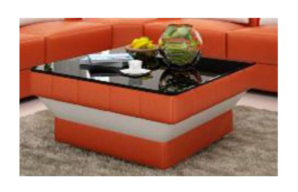 OWEN COFFEE TABLE (MODEL-CT9007)  -  FULL LEATHERETTE + 2 x TEMPERED GLASS -  800(W) X 800(D) - ASSORTED COLOURS