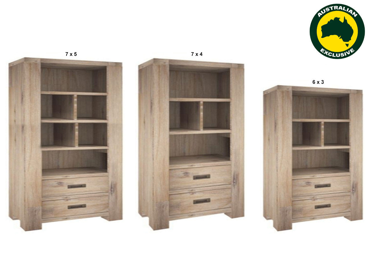 Oyster Bay (AUSSIE MADE) Bookshelf With 2 Drawers Collection - Assorted Stained Colours