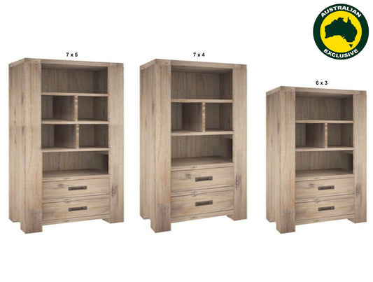 Oyster Bay (AUSSIE MADE) Bookshelf With 2 Drawers Collection - Assorted Stained Colours