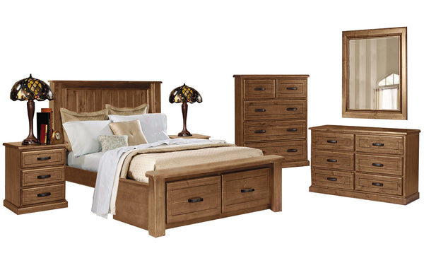 OAKLEY KING 5 PIECE (DRESSER) BEDROOM SUITE WITH 2 UNDERBED STORAGE DRAWERS - TUSCAN