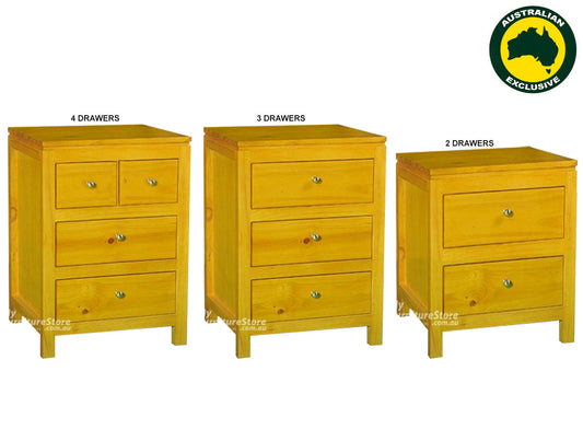 Oliver (AUSSIE MADE) Straight Bedside Table Collection - Assorted Stained Colours