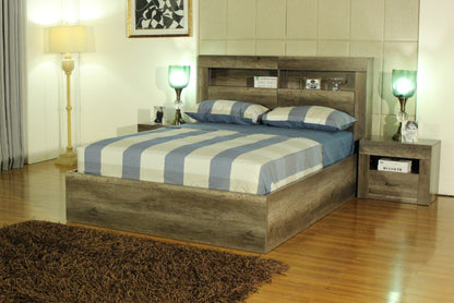 KING URGANDA FRONT GAS LIFT OR SIDE DRAWER (SIDE/SIDE/FRONT) BED - 1200(H) - VINTAGE OAK