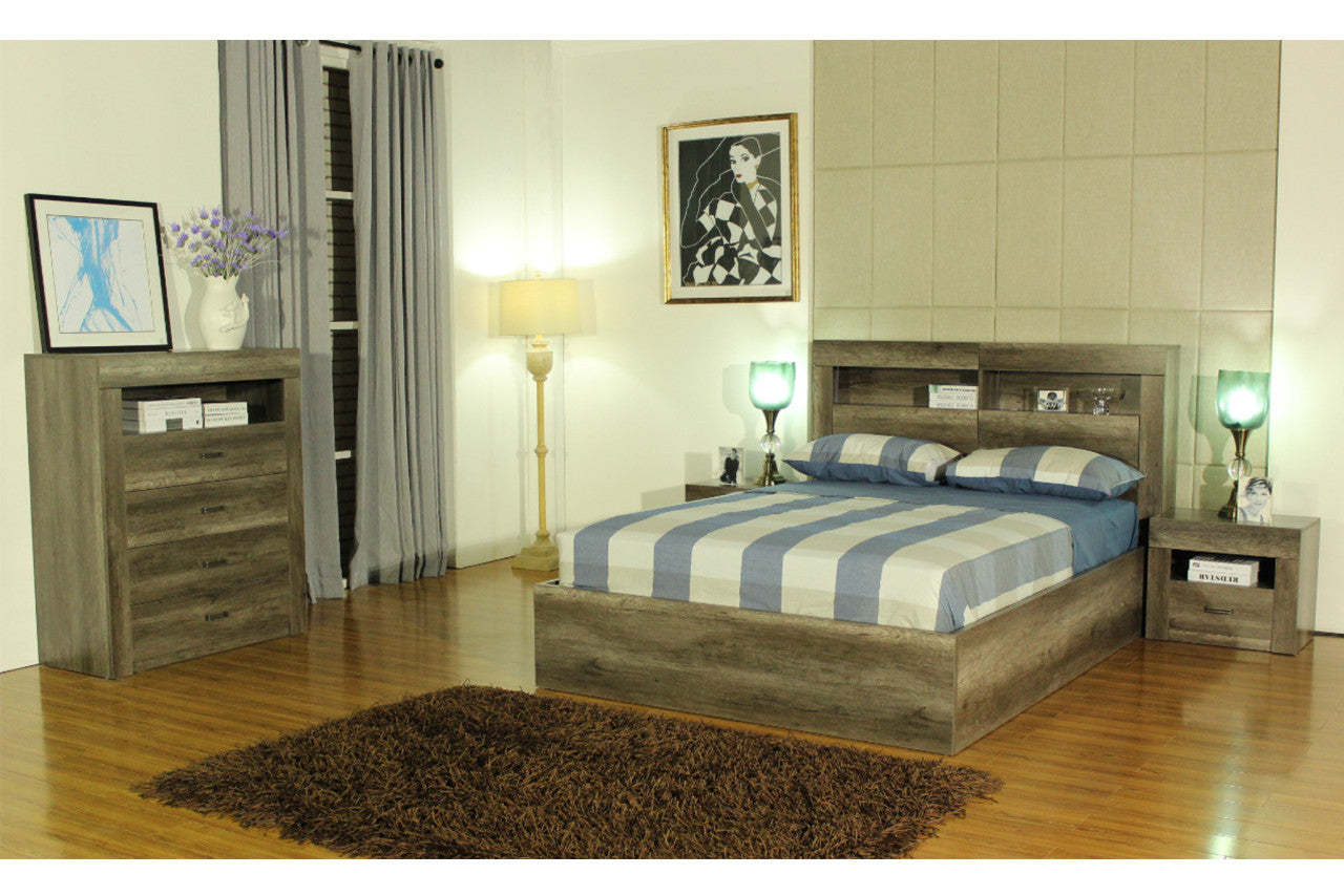 Urganda King 4 Piece (TALLBOY) Storage Front Gas Lift Or 3 Drawers Bed (SIDE/SIDE/FRONT) - Vintage Oak