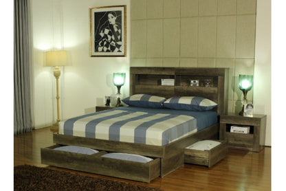 URGANDA KING 4 PIECE (TALLBOY) STORAGE FRONT GAS LIFT OR 3 DRAWERS BED (SIDE/SIDE/FRONT) - VINTAGE OAK