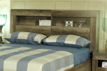 KING URGANDA 2 DRAWER BOOKEND BEDHEAD - 1200(H) - VINTAGE OAK