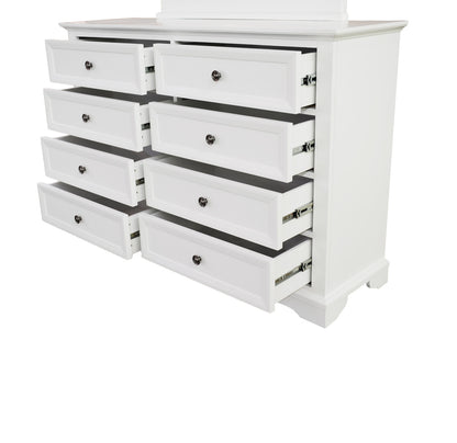 AUSTIN 8 DRAWER DRESSING TABLE - 1990/1000(H) x 1500(W) WITH MIRROR - WHITE