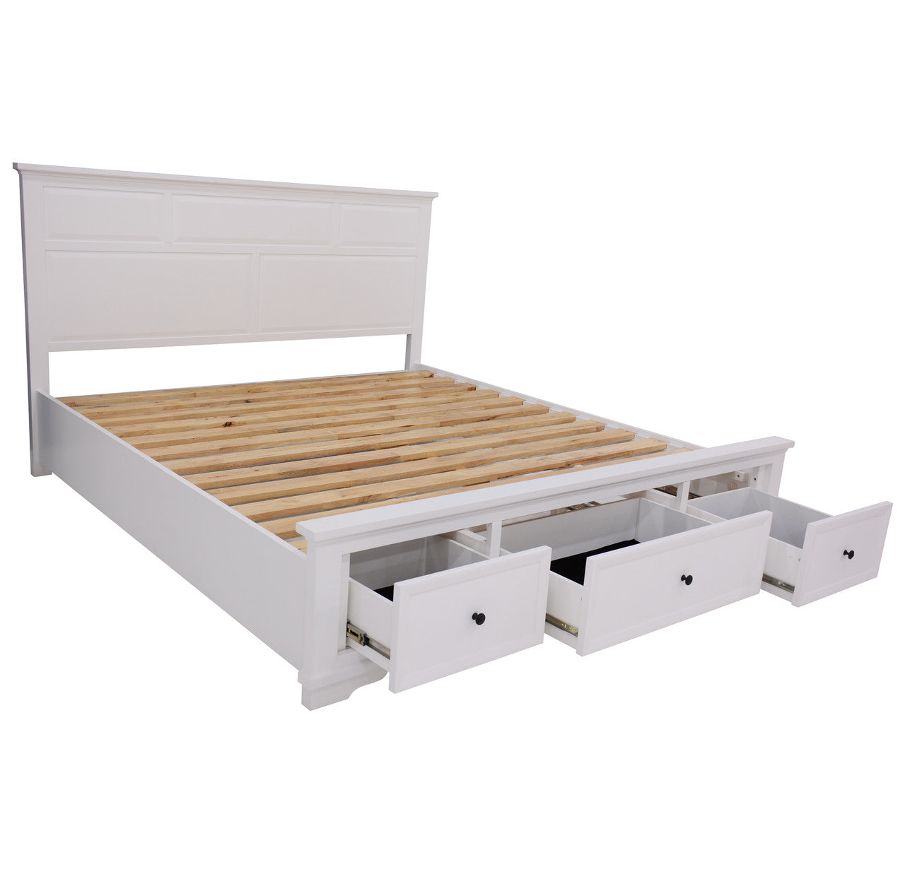 QUEEN CHANELLE BED PANEL BED WITH FOOTEND STORAGE DRAWERS (22-9-5-14-14-1) - WHITE
