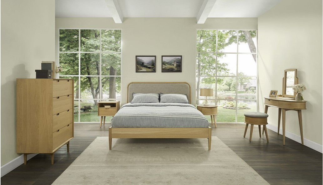 EXCLUSIVE COLLECTION: KING ORBIT WITH SLATTED BEDHEAD 6 PIECE (THE LOT) BEDROOM SUITE + STOOL - OAK - FREE SHIPPING