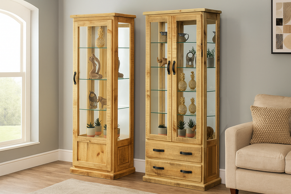 OUTBACK GLASS DISPLAY UNIT COLLECTION - RUSTIC PINE - STARTING FROM $899