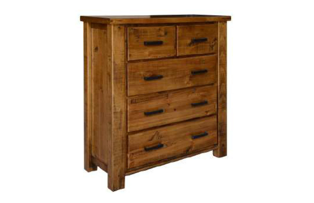HOUSTON 5 DRAWER SPLIT TOP TALLBOY - RUSTIC OAK