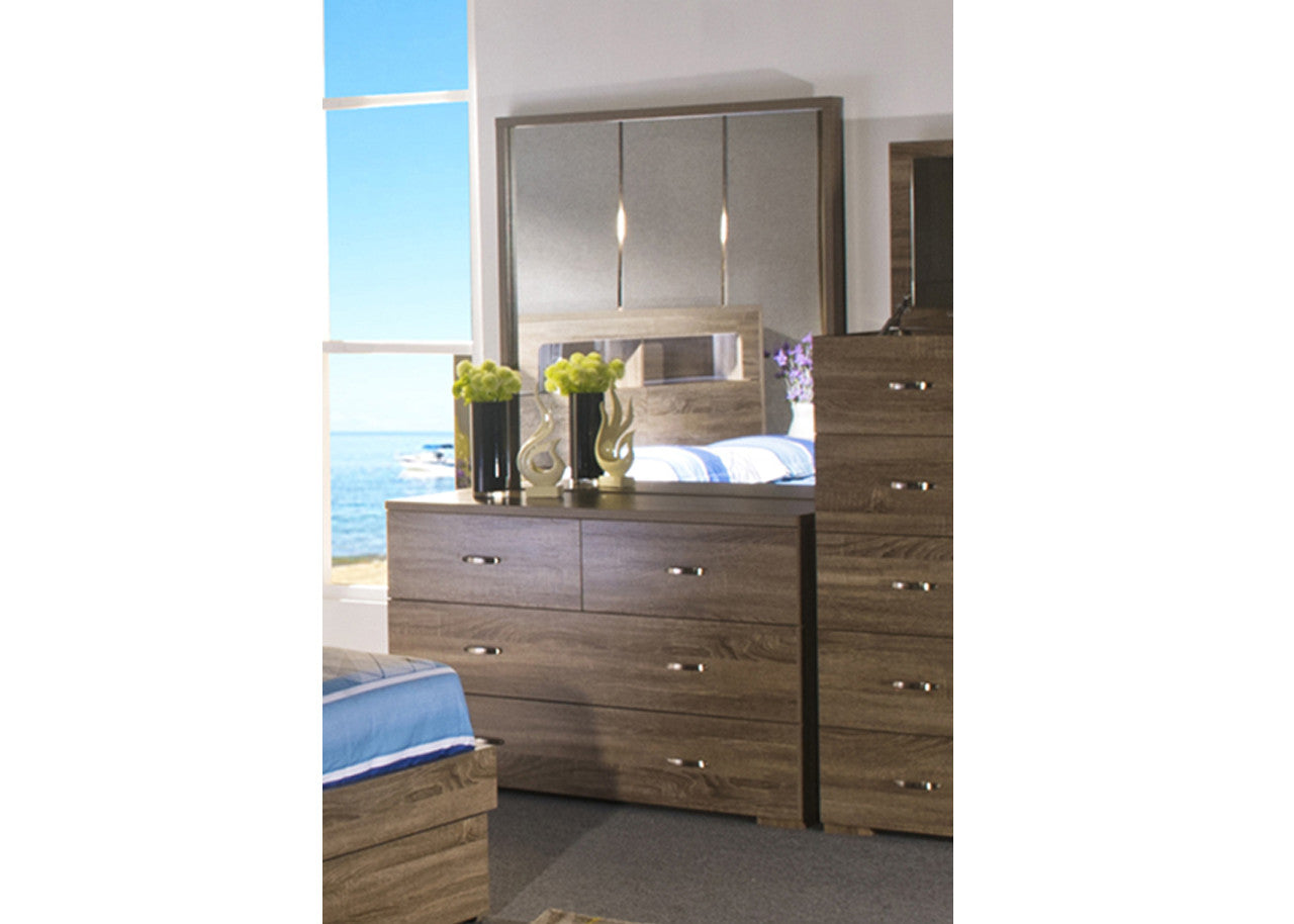 DALLAS 4 DRAWER DRESSING TABLE WITH MIRROR - 1750(H) x 1200(W) x 450(D) - GREY OAK