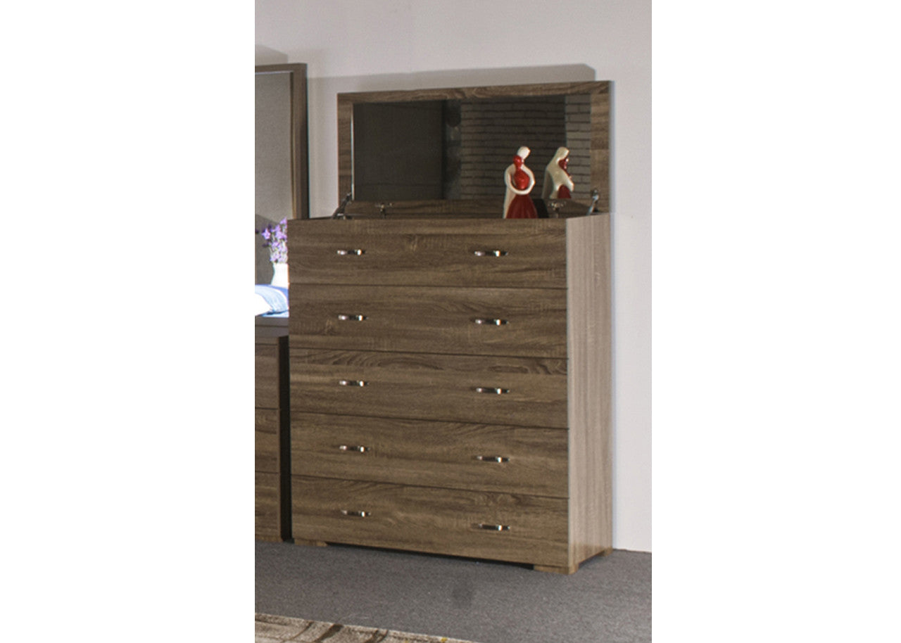 DALLAS KING 4 PIECE (TALLBOY) STORAGE FRONT GAS LIFT OR SIDE DRAWERS BED - GREY OAK