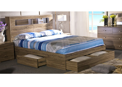 DALLAS DOUBLE OR QUEEN 3 PIECE (BEDSIDE) STORAGE FRONT GAS LIFT OR SIDE DRAWERS BED - GREY OAK