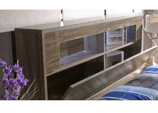 Queen Dallas Storage Bedhead - 1200(H) - Grey Oak