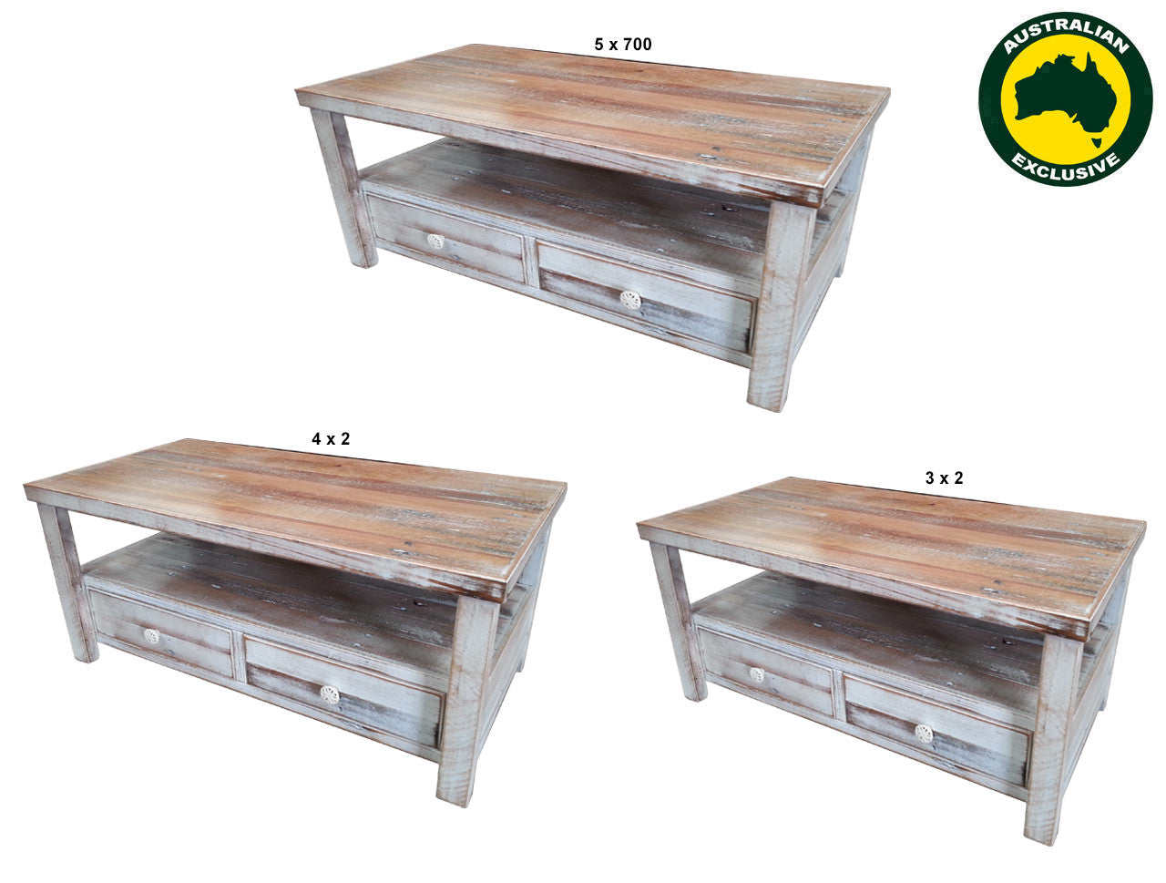 Paling (AUSSIE MADE) Coffee Table With 2 Drawer Collection - Assorted Stained Colours