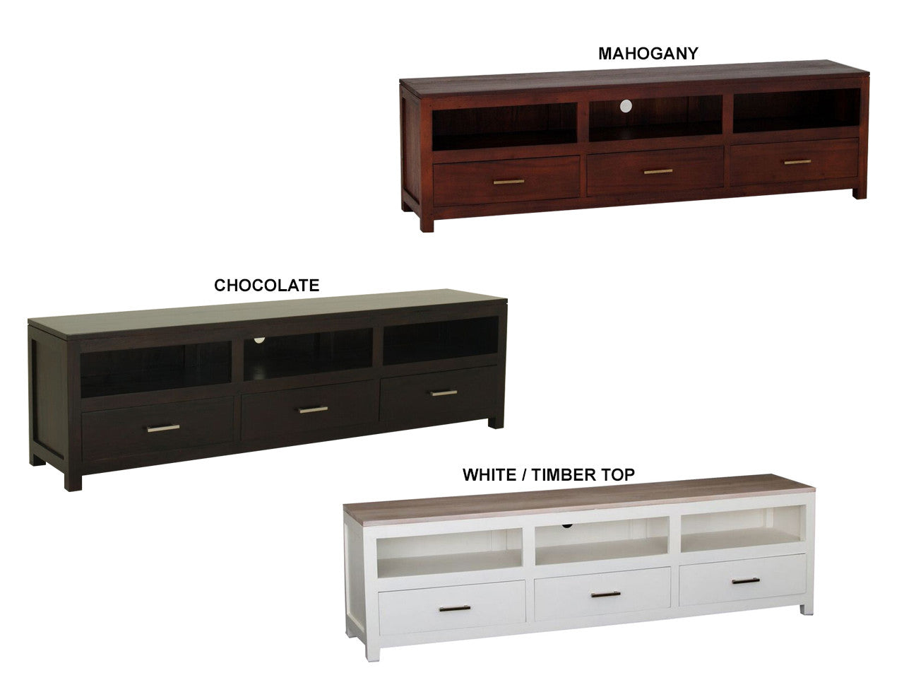 PARIS 3 DRAWER LOW ENTERTAINMENT UNIT - 540(H) X 1900(W) - ASSORTED COLOURS