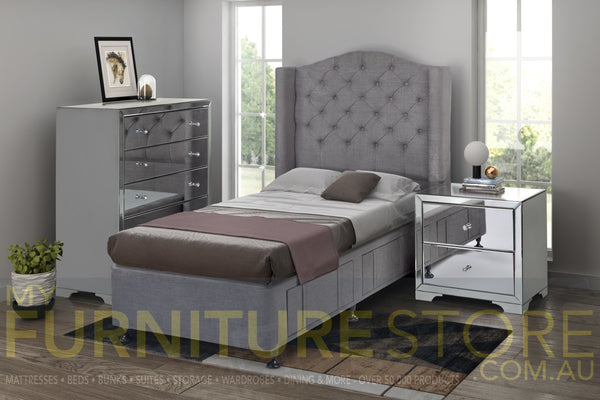 QUEEN WANDA LINEN FABRIC UPHOLSTERED BED WITH 4 DRAWERS - ASSORTED COLOUR