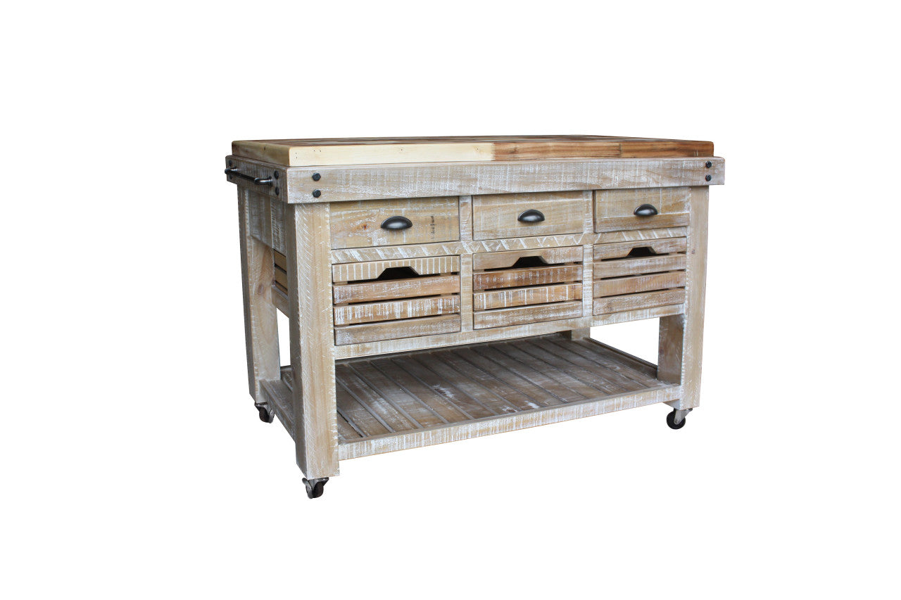 Petersberg Timeworn Butchers Block - 885(H) X 1250(W) X 560(D) - Rustic White