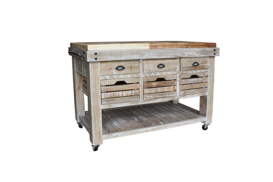 PETERSBERG TIMEWORN BUTCHERS BLOCK - 885(H) x 1250(W) x 560(D) - RUSTIC WHITE