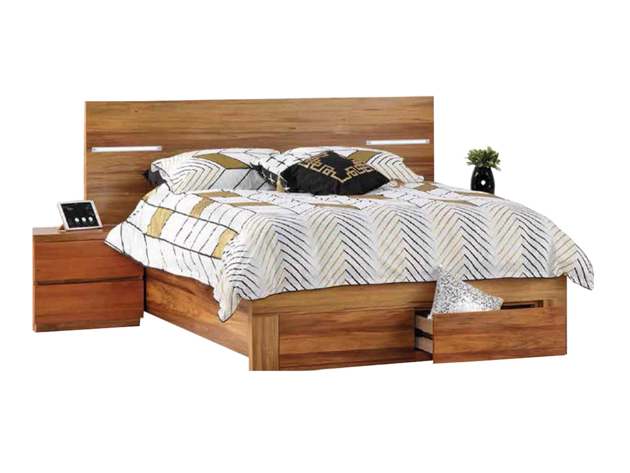 KING PETRINO BED WITH DRAWERS - BLACKWOOD