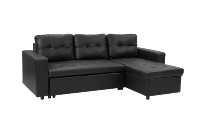 PHALEMIA  LEATHERETTE SOFA LOUNGE WITH CHAISE(RF) - SEPARABLE OTTOMAN - BLACK