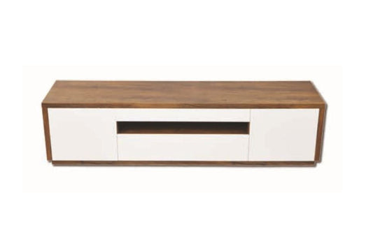 PIPPA TV ENTERTAINMENT LOWLINE UNIT - 550(H) x 2200(W) - HIGH GLOSS WHITE / ANTIQUE OAK