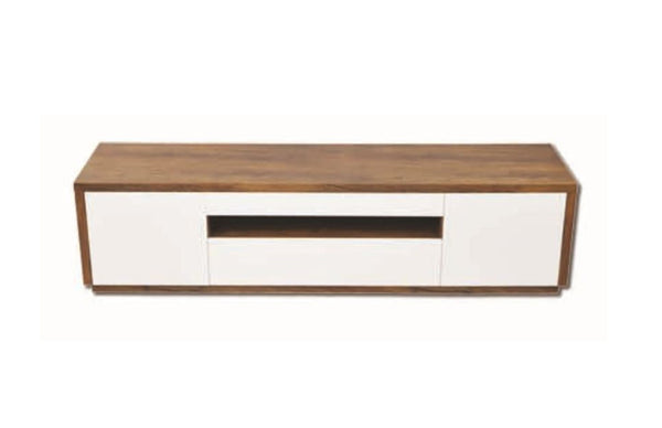 PIPPA TV ENTERTAINMENT LOWLINE UNIT - 550(H) x 2200(W) - HIGH GLOSS WHITE / ANTIQUE OAK