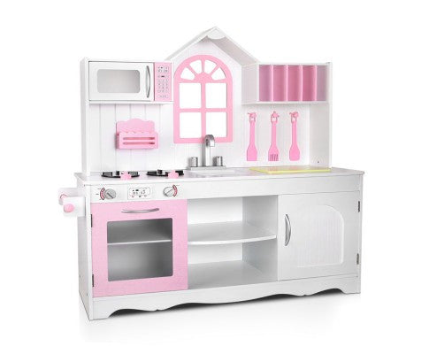 Princess Pretend Play Wooden Kitchen Play Set - White & Pink
