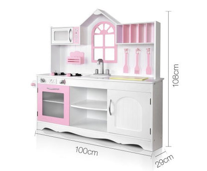 PRINCESS PRETEND PLAY WOODEN KITCHEN PLAY SET - WHITE  & PINK