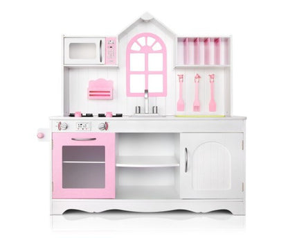 PRINCESS PRETEND PLAY WOODEN KITCHEN PLAY SET - WHITE  & PINK
