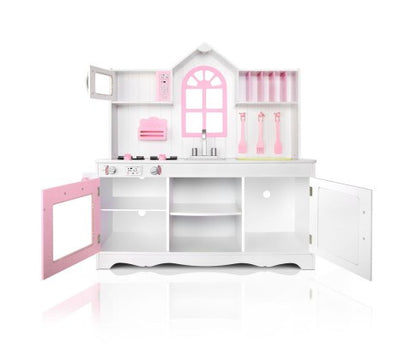 PRINCESS PRETEND PLAY WOODEN KITCHEN PLAY SET - WHITE  & PINK