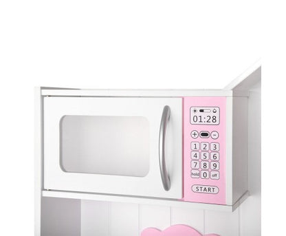 PRINCESS PRETEND PLAY WOODEN KITCHEN PLAY SET - WHITE  & PINK