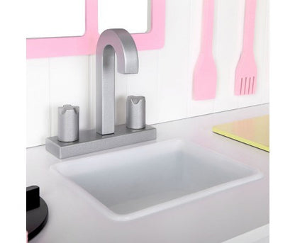PRINCESS PRETEND PLAY WOODEN KITCHEN PLAY SET - WHITE  & PINK