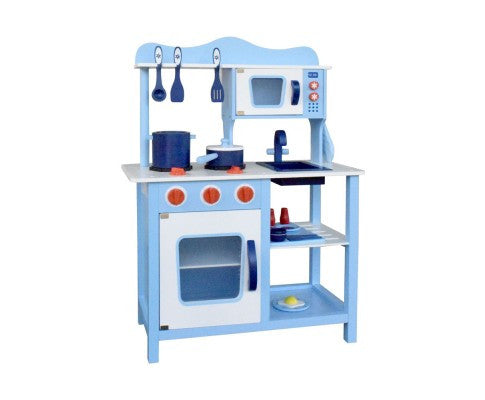 Berry 18 Piece Kids Wooden Kitchen Cookware Chef Play Set - Blue