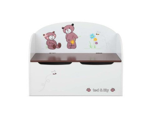 Toystore Wooden Storage Toy Box Bench - White & Brown