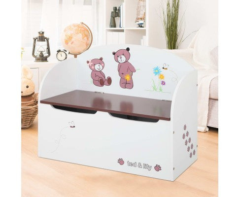 Kezi Kids Storage Box Bench - White & Brown