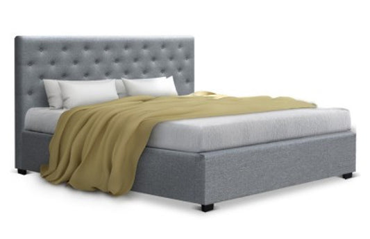 King Premium Fabric Gas-lift Bed Frame With Tufted Headboard - Grey