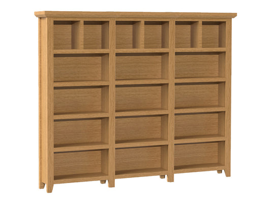 PRINCIPLE BOOKCASE - 1800(H) x 2700(W) x 330(D) - PIGEON PAIRED (3 SECTIONS) - TASSIE OAK COMBINATION  - ASSORTED COLOURS
