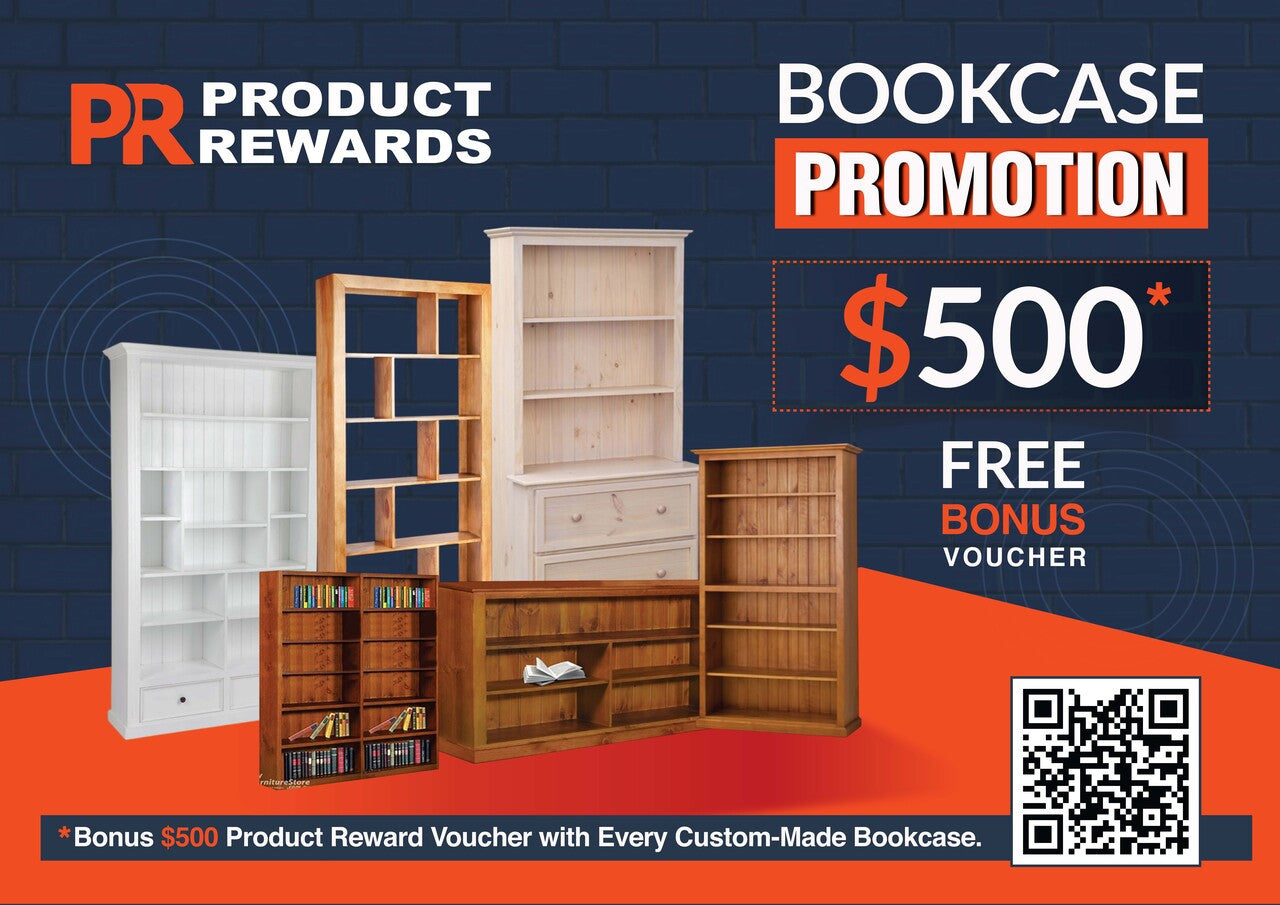 MUDGEE (AUSSIE MADE) STANDARD HIGHLINE BOOKCASE WITH 40MM FACINGS COLLECTION  - ASSORTED STAINED COLOURS - STARTING FROM $449