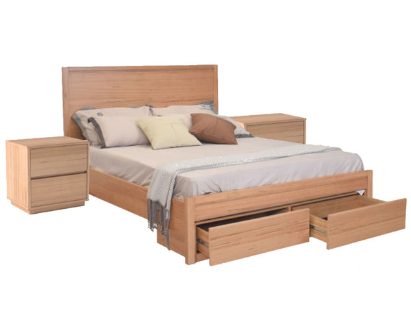 PADERNAL DOUBLE OR QUEEN 3 PIECE (BEDSIDE) BEDROOM SUITE WITH UNDERBED STORAGE DRAWERS - MESSMATE