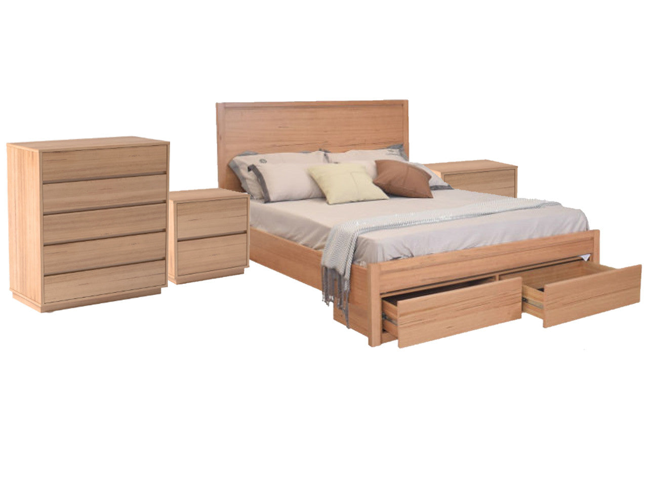 Padernal King 4 Piece (TALLBOY) Bedroom Suite With Underbed Storage Drawers - Messmate