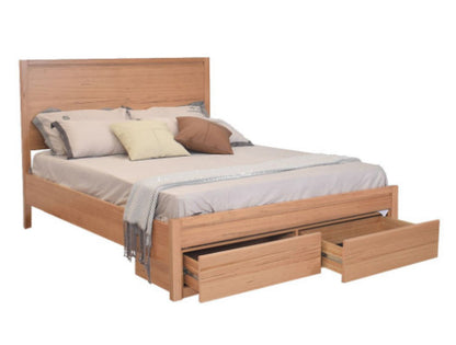 PADERNAL KING 4 PIECE (TALLBOY) BEDROOM SUITE WITH UNDERBED STORAGE DRAWERS - MESSMATE