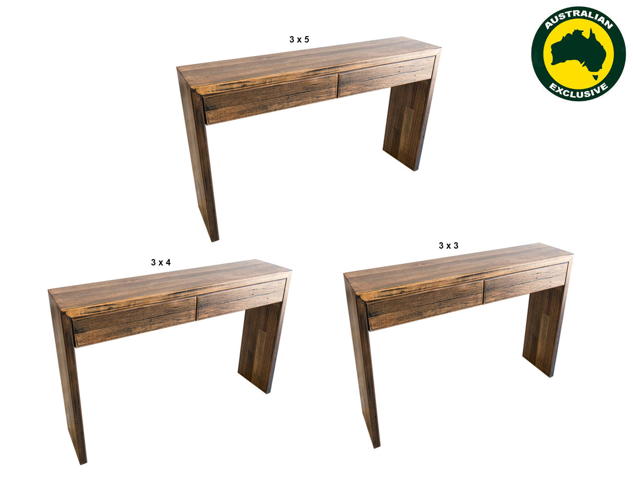 Paling / Retro (AUSSIE MADE) Console / Hall Table With 2 Drawer Collection - Assorted Stained Colours