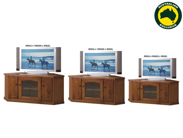 PANDORA (AUSSIE MADE) T.V. CORNER UNIT WITH TWIN PULL-OUTS (PLAIN GLASS) COLLECTION - ASSORTED STAINED COLOURS - STARTING FROM $899
