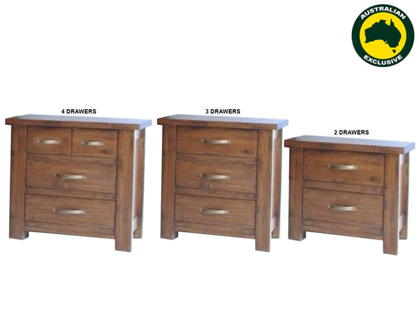 PARSON (AUSSIE MADE) BEDSIDE TABLE COLLECTION - ASSORTED STAINED COLOURS - STARTING FROM $399