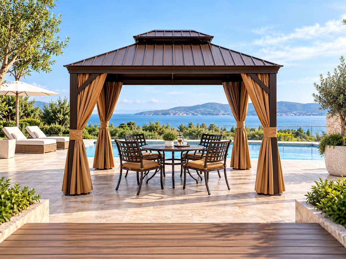 3×3.65M Double-Top Luxury Aluminium Gazebo with Mosquito Net – Premium Outdoor Pavilion