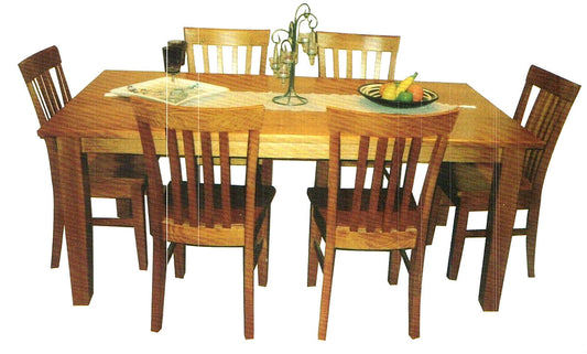 TASSIE OAK (TAPERED LEGS) 7 PIECE DINING SUITE - 1800(L) X 1000(W) - CHOICE OF COLOURS
